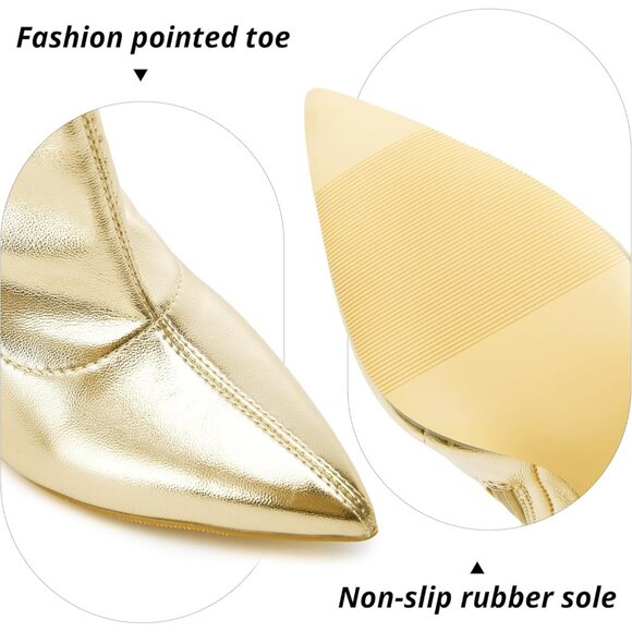 Women Gold Chunky Heel Over The Knee Patent Leather PU Stretchy Tall Boot - Picture 5 of 7